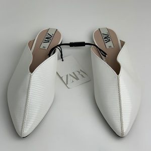 Zara White Flat Mules